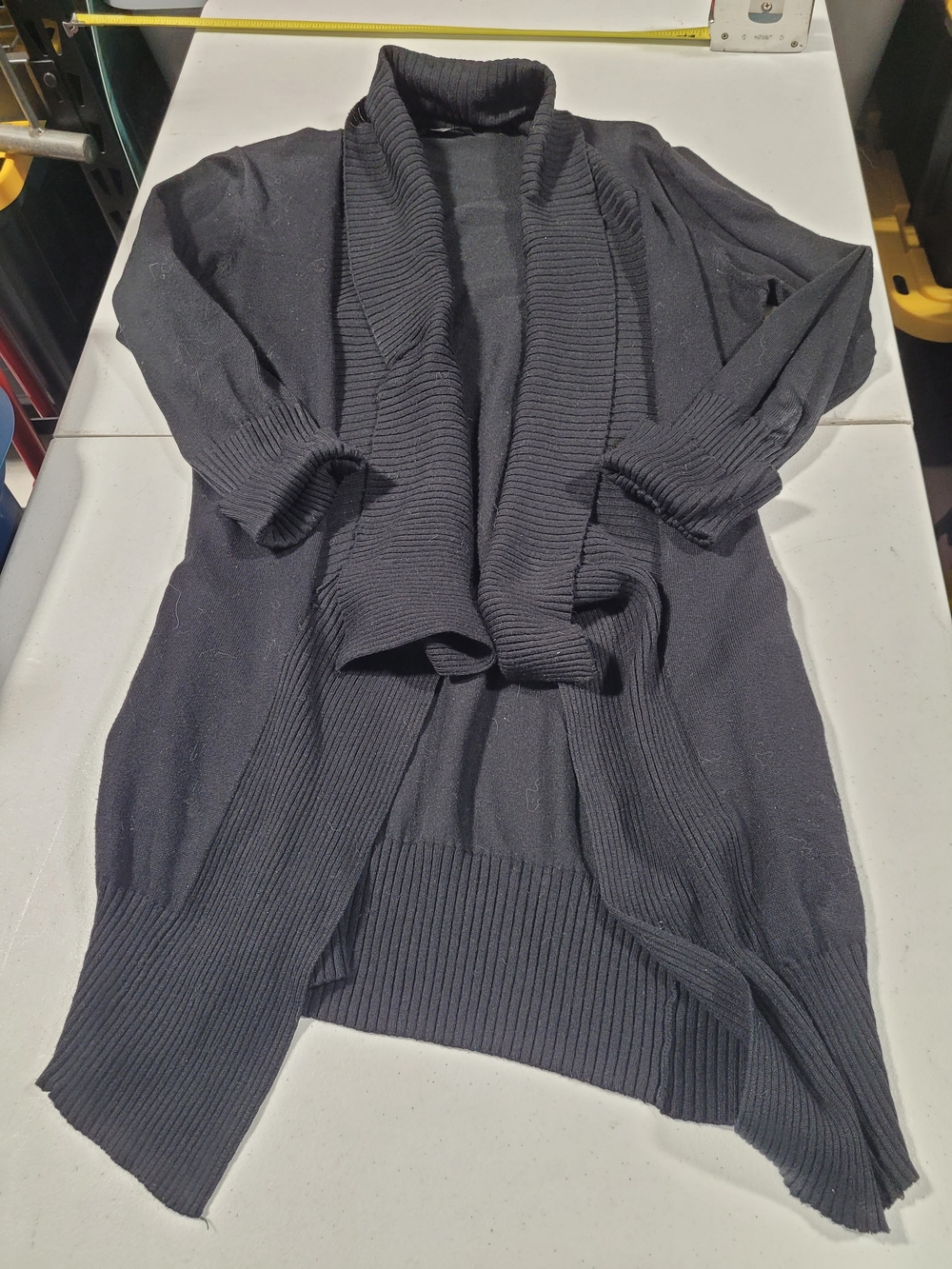 Cyrus Black Open-Front Ribbed Shawl Collar Cardigan